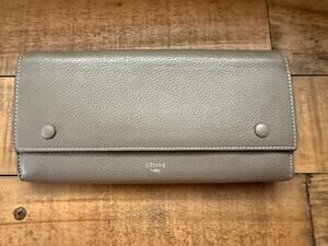 CELINE Paris Wallet Women's Gray Yellow Leather Continental Bicolor With COA